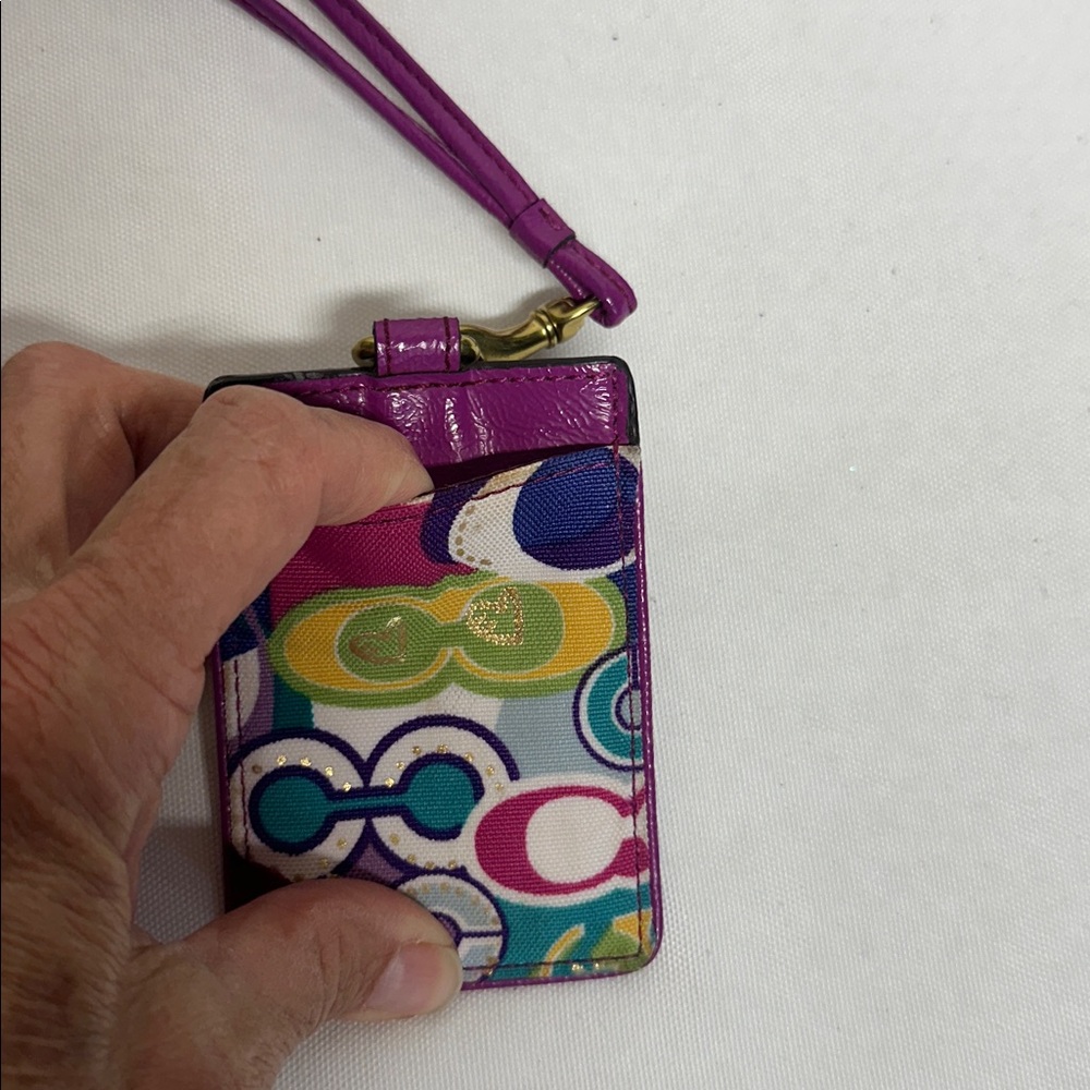 Coach Poppy Colorful Patterned ID Holder Lanyard - Picture 6 of 7